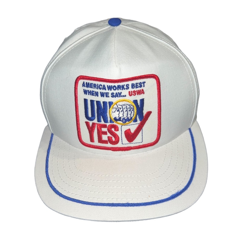 VTG 80s Union Trucker Hat America Works Best When We Say USWA Union Yes